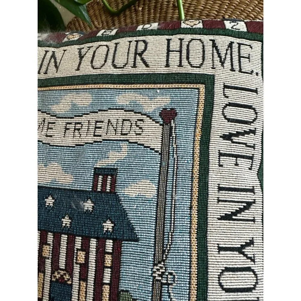 Vintage welcome, friends embroidered throw pillow